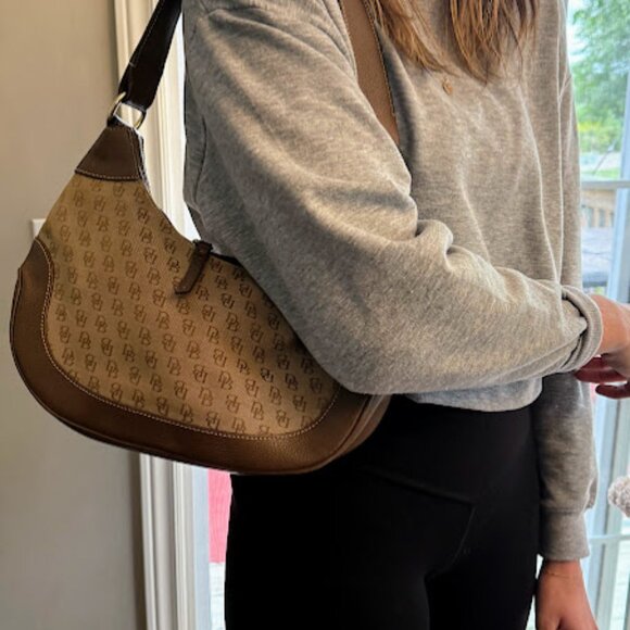 Dooney & Bourke Vintage Brown and Tan DB Monogram Shoulder bag - Picture 12 of 14